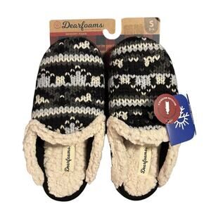 NEW Dearfoams Women’s Slippers House Shoes Small 5 - 6 Black Gray Memory Foam